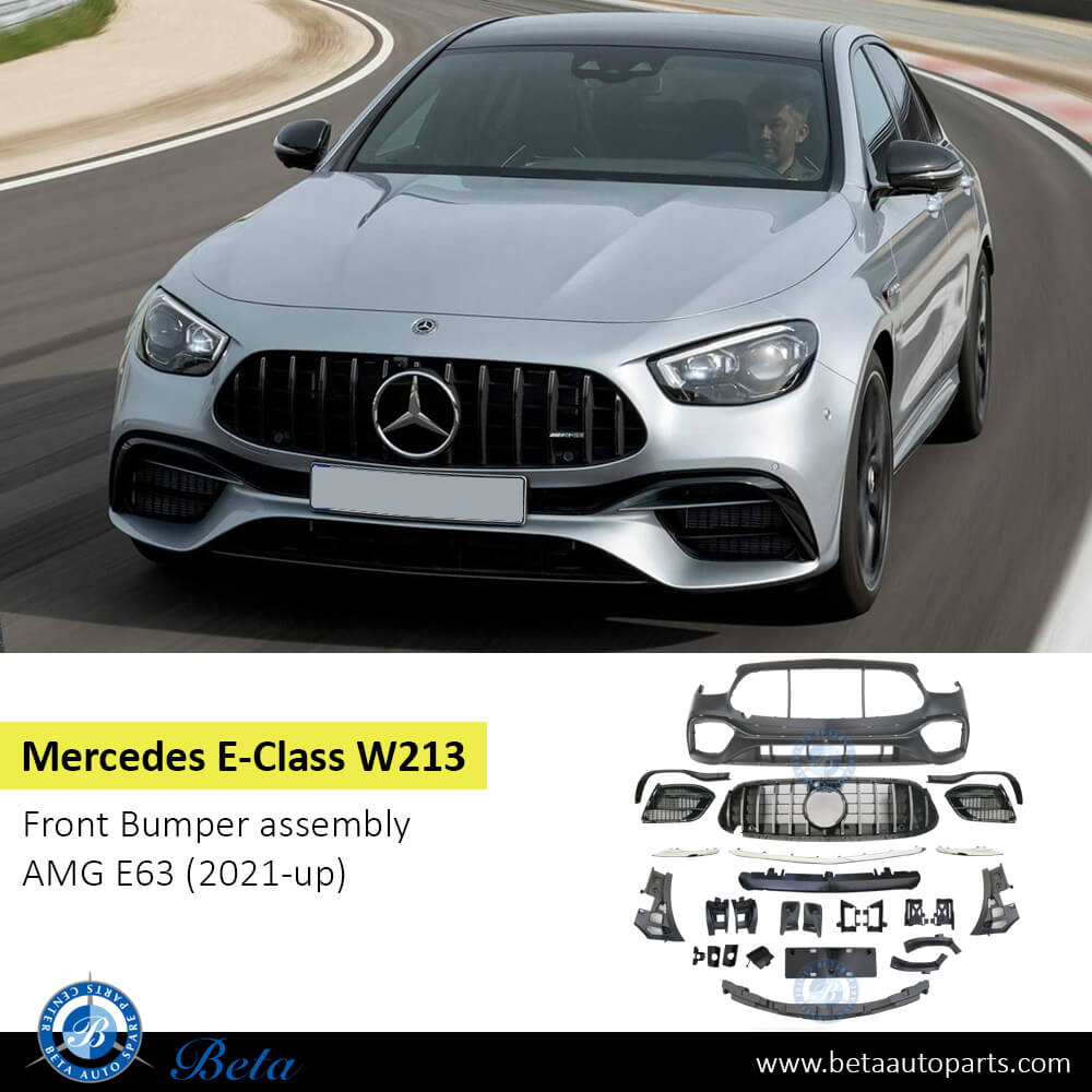 Mercedes E-Class W213 (2021-2023), Front Bumper AMG E63 Look with PDC / Park Assist / Camera Hole / Radiator Grille, China Mercedes E-Class W213 (2021-2023), Front Bumper AMG E63 Look with PDC / Park Assist / Camera Hole / Radiator Grille, China